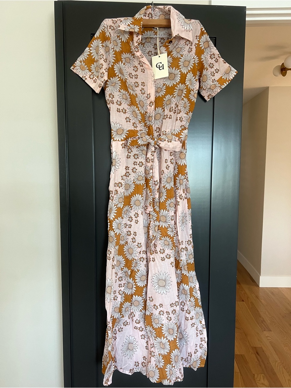 Floral Button-Front Romper in Pink and Mustard - Picture 2 of 6